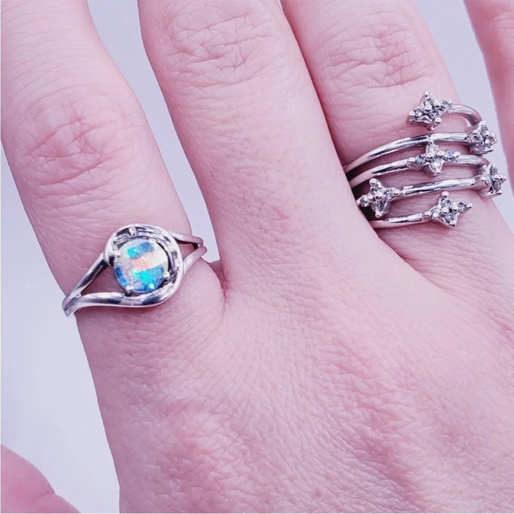 Genuine Round Checkerboard Cut Mercury Mystic Topaz 925 Sterling Silver Ring